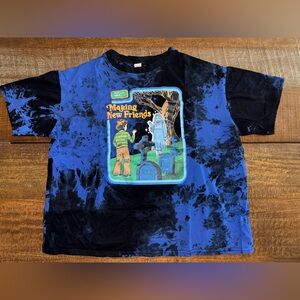 ROMWE Blue and Black Graphic Tee L